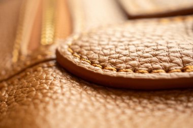 lüks kahverengi deri çanta dokusu dikişli.