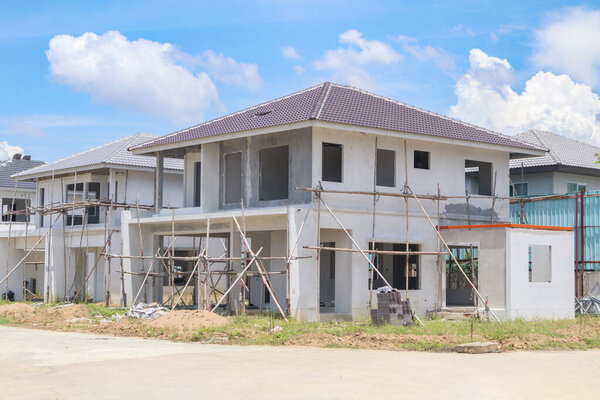 construction residential new house with prefabrication system in progress at building site