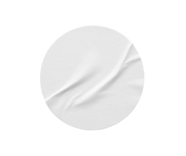 Beyaz arkaplanda izole edilmiş boş beyaz yuvarlak kağıt etiketi