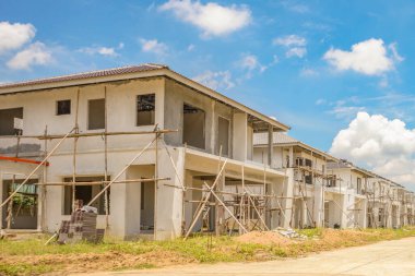 construction residential new house with prefabrication system in progress at building site