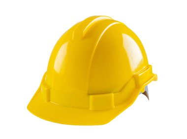 Sarı güvenlik miğferi beyaz arkaplanda izole edildi