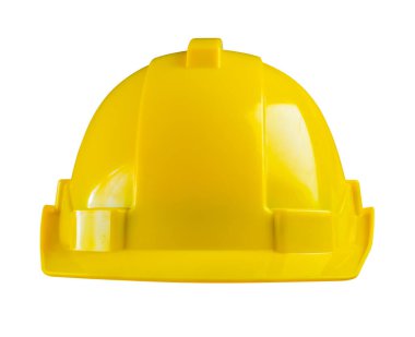 Sarı güvenlik miğferi beyaz arkaplanda izole edildi