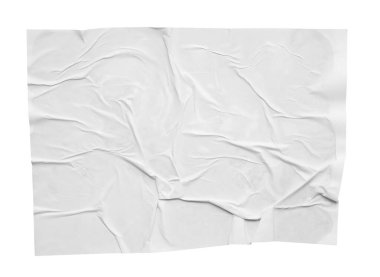 Beyaz arkaplanda izole edilmiş buruşmuş ve buruşmuş kağıt poster dokusu