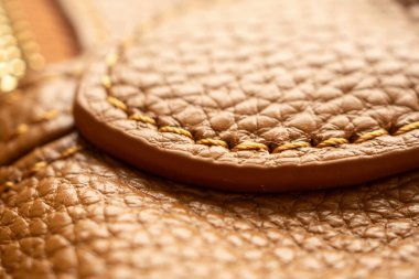 lüks kahverengi deri çanta dokusu dikişli.