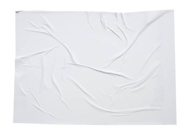 Beyaz arkaplanda izole edilmiş buruşmuş ve buruşmuş kağıt poster dokusu