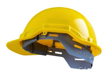 Sarı güvenlik miğferi beyaz arkaplanda izole edildi