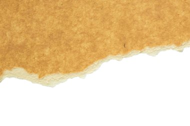 Kahverengi yırtık kağıt kenarları beyaz arkaplanda izole edilmiş.