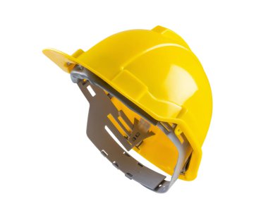 Sarı güvenlik miğferi beyaz arkaplanda izole edildi