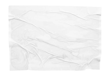 Beyaz arkaplanda izole edilmiş buruşmuş ve buruşmuş kağıt poster dokusu