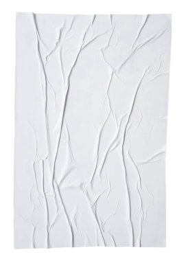 Beyaz arkaplanda izole edilmiş buruşmuş ve buruşmuş kağıt poster dokusu