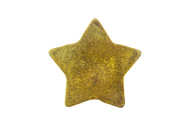 Beyaz arka planda izole edilmiş altın Noel yıldızı süsü.