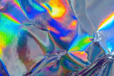 Holografik gökkuşağı buruşmuş folyo yanardöner doku soyut hologram arkaplan