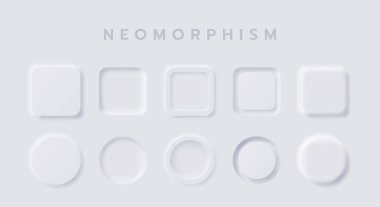 UI Web tasarımı veya Uygulama UI Tasarımı için Beyaz Düğme Neumorfizm tasarım elemanları vektör kümesi, Düğme ve Element.