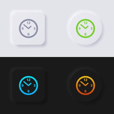 Analog saat simgesi seti, Çokrenkli neumorfizm düğmesi Web tasarımı için yumuşak UI Tasarımı, Uygulama UI ve daha fazlası, Button, Vektör.