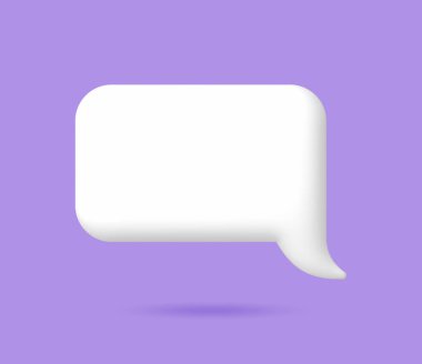 Soluk mor arkaplan üzerinde 3D beyaz konuşma kabarcığı ögeleri, 3D görüntüleme, kırpma yolu dahil.