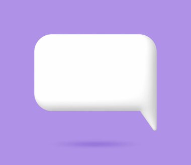 Soluk mor arkaplan üzerinde 3D beyaz konuşma kabarcığı ögeleri, 3D görüntüleme, kırpma yolu dahil.