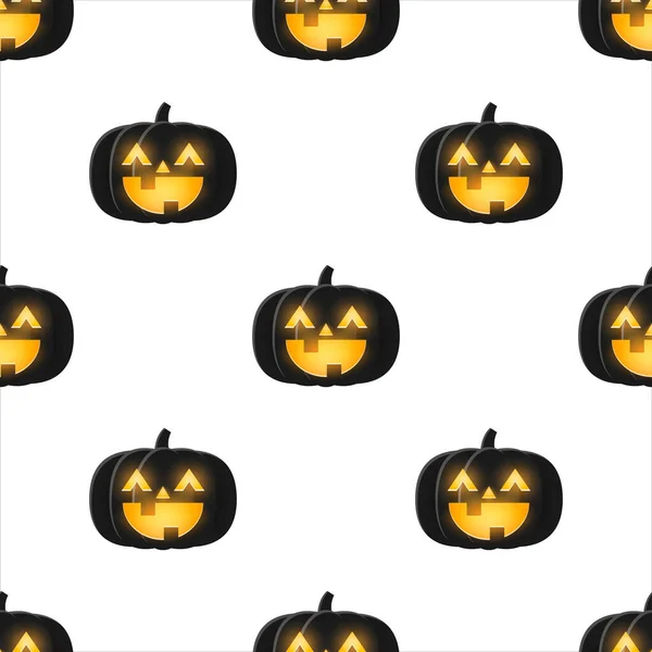 Schwarzer Halloween Kürbis Mit Kerzenschein Licht Inneren Nahtlose Muster Hintergrund — Stockvektor