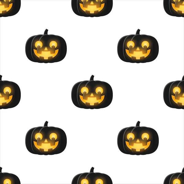 Svart Halloween Pumpa Med Ljus Lysa Inuti Sömlös Mönster Bakgrund — Stock vektor