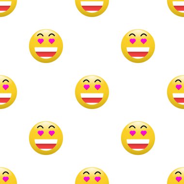 Yüz ifadeleri olan sarı başlıklı simge simgesi, beyaz arkaplanda kusursuz desen.