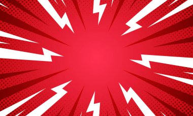 Comic style canlı kırmızı güneş patlaması arkaplanı.