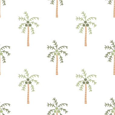 Çizgi film şirin hindistan cevizi ağacı dikişsiz desen.