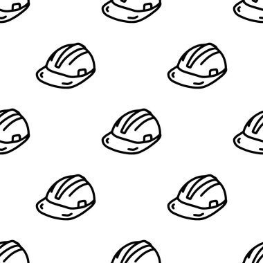 İnşaat güvenlik miğferi karikatür karalaması kusursuz desen, Vektör.