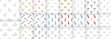 Collection of Bathroom items cartoon seamless pattern, Vector.	