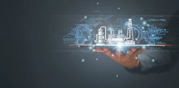 Ai smart Manufacturing and Hitech to communicate with humans for Upskill Reskill. Ai connection automation to global cyber network concept. new technology in future can support all business 4.0, IIoT