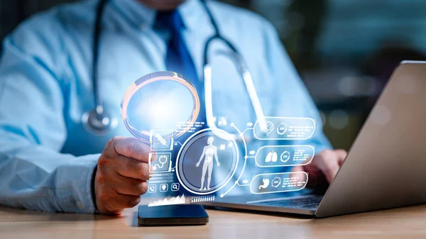 Utilizing advanced technology, doctors conduct research and provide health care with precision, using tools like stethoscopes and medical scans in hospitals to ensure effective medical attention.