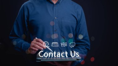 Connect with Us, Engage with our services easily Reach out via contact options displayed on our interactive platform for seamless communication and support clipart