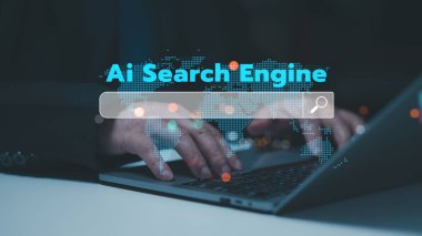 Ai Arama Motoru Mavi Dijital Dünya Haritası Modern Arama için Küresel Veri Analizi Zekâsını Açıklar