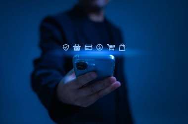 Mavi El Alışveriş Güvenliği Çevrimiçi Alışveriş Aracı Finansal Güvenliği İçin Modern Ağ