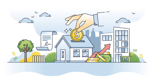 Immobilieninvestitionen Mit Hauskauf Und Eigentumsübersicht Vereinbaren Sie Mit Der Bank — Stockvektor