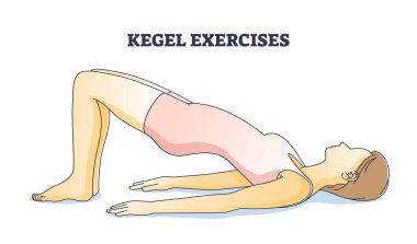 Kegel exercises for pelvic floor muscle stretch and strength outline concept. Woman yoga and female gymnastic for muscular system wellness and healthy body vector illustration. Contracting activities. clipart