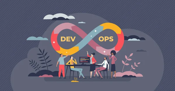 Devops Dev Ops Como Conceito Pessoa Minúscula Prática Desenvolvimento Software —  Vetores de Stock