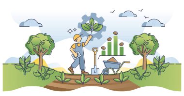 Agronomist work with scientific crops productivity research outline concept. Professional biology and agriculture scientist with soil analysis knowledge for effective harvest vector illustration. clipart