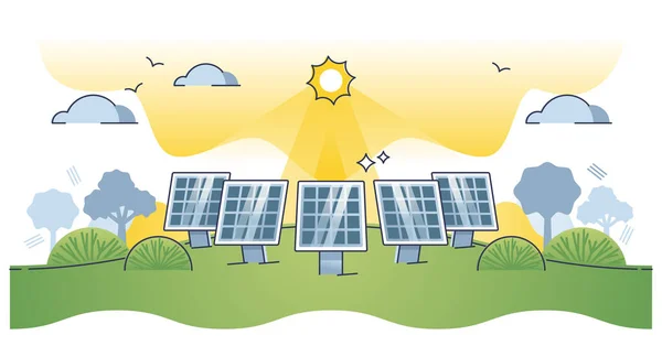 Farma Słoneczna Panelami Słonecznymi Produkcji Energii Elektrycznej Zarys Koncepcji Alternatywna — Wektor stockowy