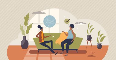 Siyahi toplum terapisi ya da Afro-Amerikan zihinsel destek konsepti. Irkçılıkla savaşmak için yapılan ırkçı psikoterapi vektör illüstrasyonunda sorunlara yol açtı. Tedavi oturumunda görüşme ve konuşma