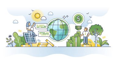 ESG 'nin çevresel sosyal yönetim ilkelerine yatırım yapması kavramı özetliyor. Küresel topluluk temsilciliği için yeşil elektrik ve sürdürülebilir enerji üretimi. İklim hedefli projeler.