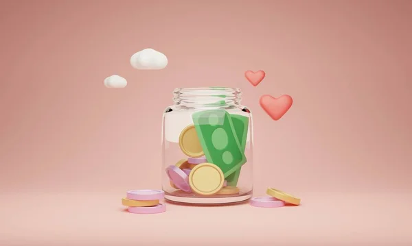 Charity Donation Jar Filled Money Illustration Concept Raising Funds Community — Stock Photo, Image