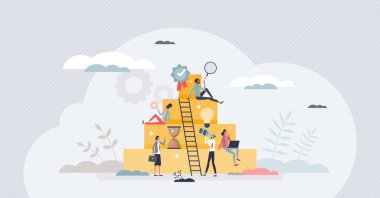 Çalışan yetenek geliştirme ve iş başarısı en küçük insan konsepti. Hırslı, büyüme potansiyeli olan ve etkili kariyer yönetimi çizimi olan en iyi performans işçisi. Ekip çalışması..