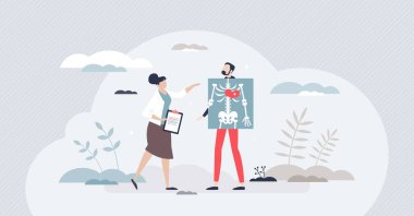 Anatomi ve insan tıbbı akademik çalışmalarını öğrenmek küçük insan kavramını araştırmak. İç organlar bilgi ve tıp fakültesi veya üniversite vektör çizimi. Doktor ya da hemşire meslek teorisi dersleri