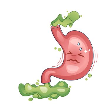 Gaz birikmesi konseptiyle ilgili tıbbi sindirim sorunu olarak gaz zehirlenmesi. Mide sistemi hastalığı ve kronik osuran semptom vektör çizimi. Mide hastalığı ve sağlık sorunları.