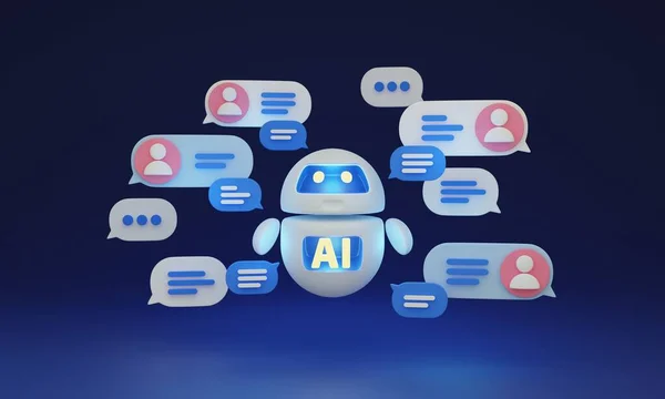 Chat GPT, robot AI assistant for virtual service, 3D illustration. Help and support through natural language processing NLP and smart automation. It uses machine learning ML to understand users input.