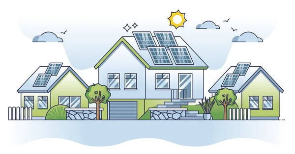 Solar Powered Residential House Alternative Power Source Outline Concept Electricity — 스톡 벡터