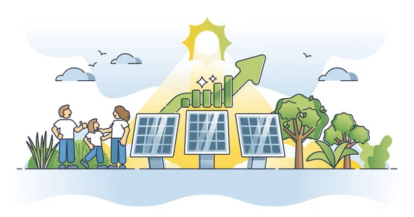 Solar Power Efficiency Sun Panels Electricity Economy Outline Concept Alternative — Stock Vector