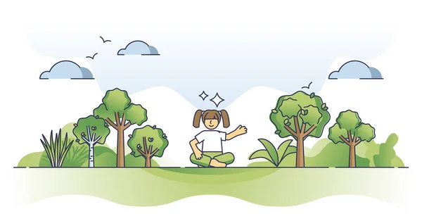 自然护理的可持续生活和生态生活方式概述概念 在未来的绿色环境生态系统中具有和谐生活的孩子或儿童 地球气候保护 — 图库矢量图片