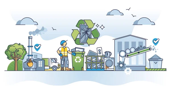 Electronic Waste Management Used Appliances Garbage Outline Concept Old Mobile — Stok Vektör