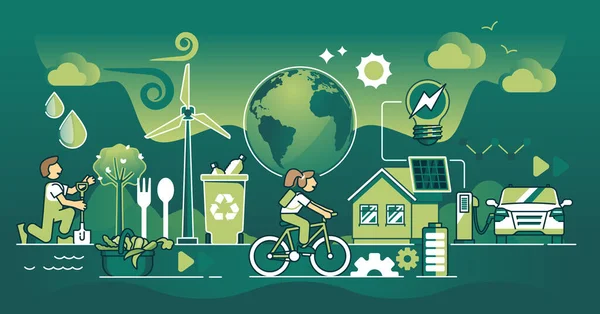 Környezetbarát Életmód Fenntartható Élő Sötét Vázlatos Koncepcióval Zöld Villamos Energia — Stock Vector