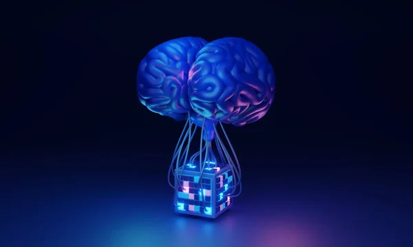 Майбутнього Розумний Сяючий Кіберпростір Мозок Кіборга Концепція Ілюстрації Глибокі Нейронні — стокове фото
